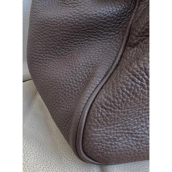 BORSE IN PELLE Italy Brown Pebble Leather Tote Handbag Silver Lock - Picture 7 of 9